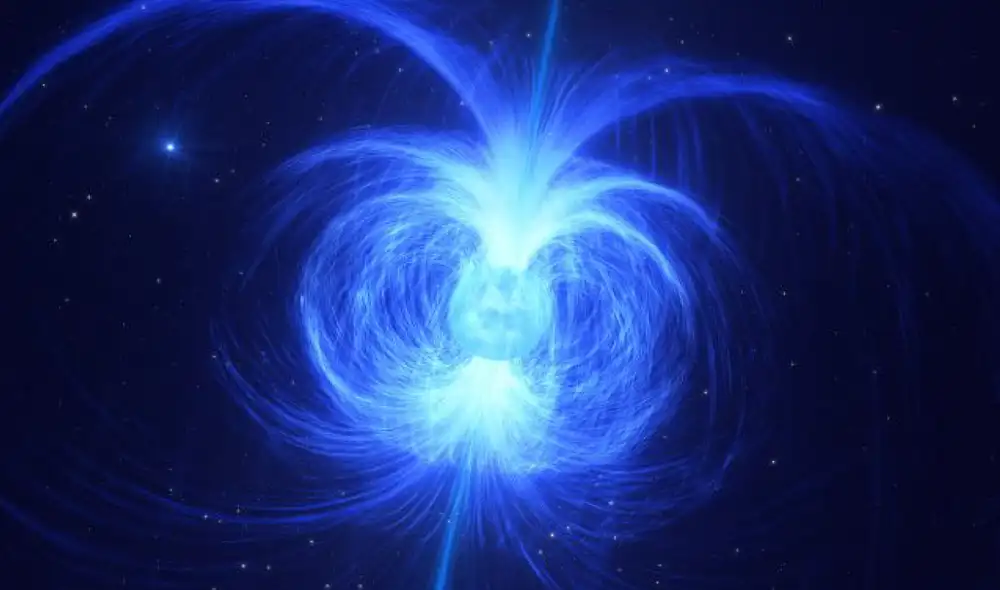 Representación artística del campo magnético de la estrella encontrada. Foto: ESO