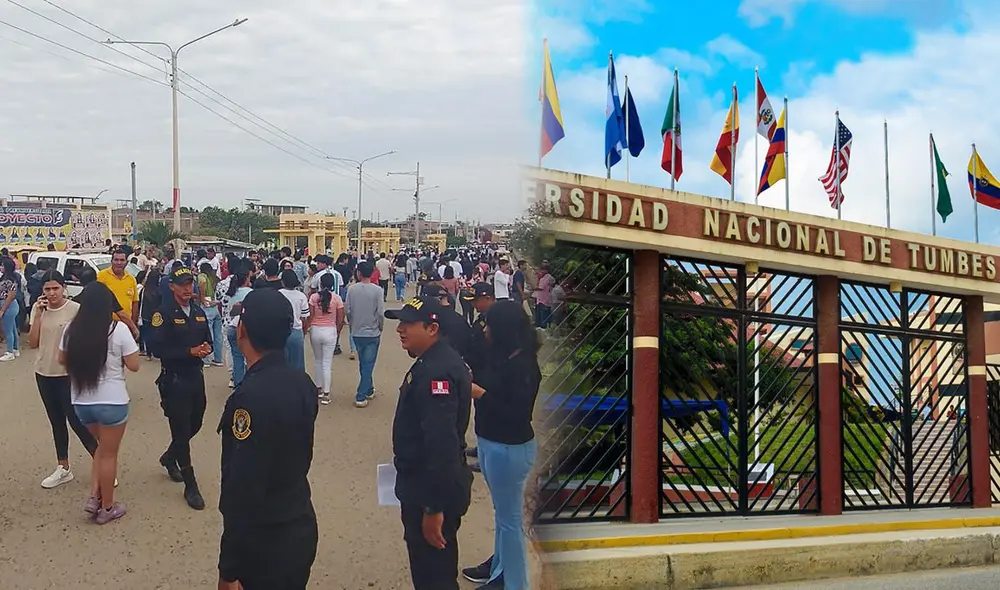 Efectivos de la PNP llegaron hasta la Untumbes ante la grave situación. Foto: composición LR/Untumbes/Noticias Tumbes/Facebook