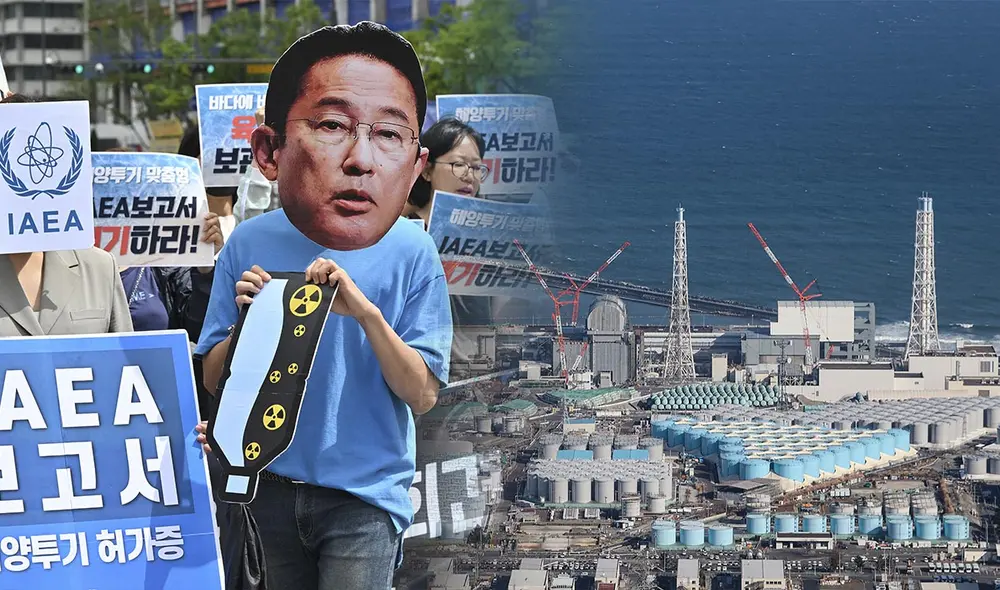 El primer ministro japonés anunció el inicio de este plan que busca eliminar el agua almacenada en la central de Fukushima desde 2011. Foto: composición LR/AFP