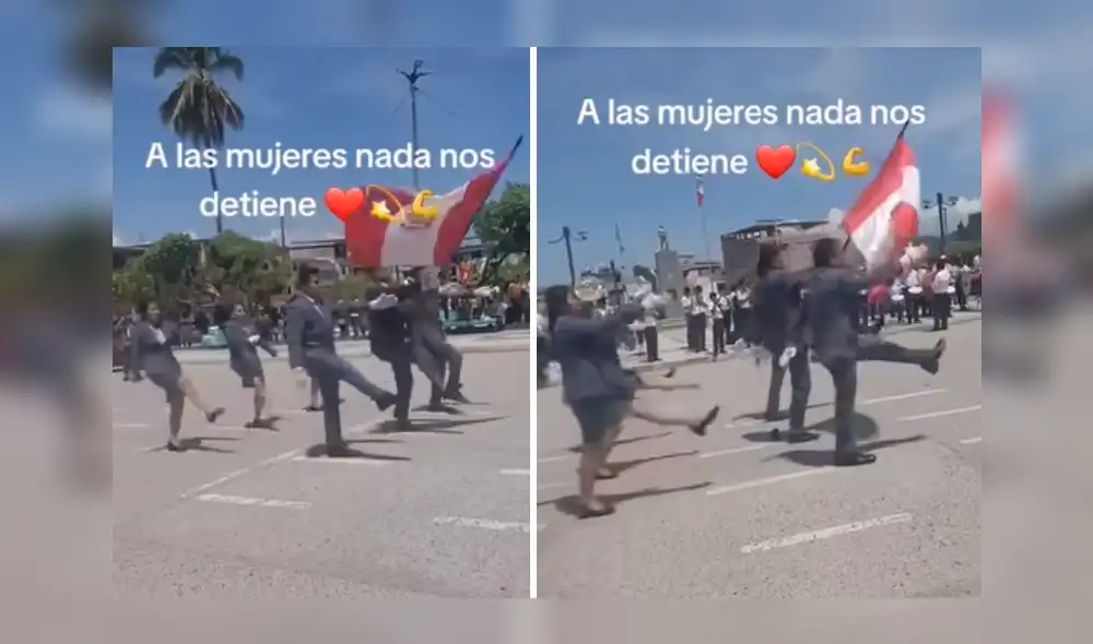 Nada detuvo a mujer en su marcha. Foto: composición LR/Tumbes Habla - Video: Tumbes Habla