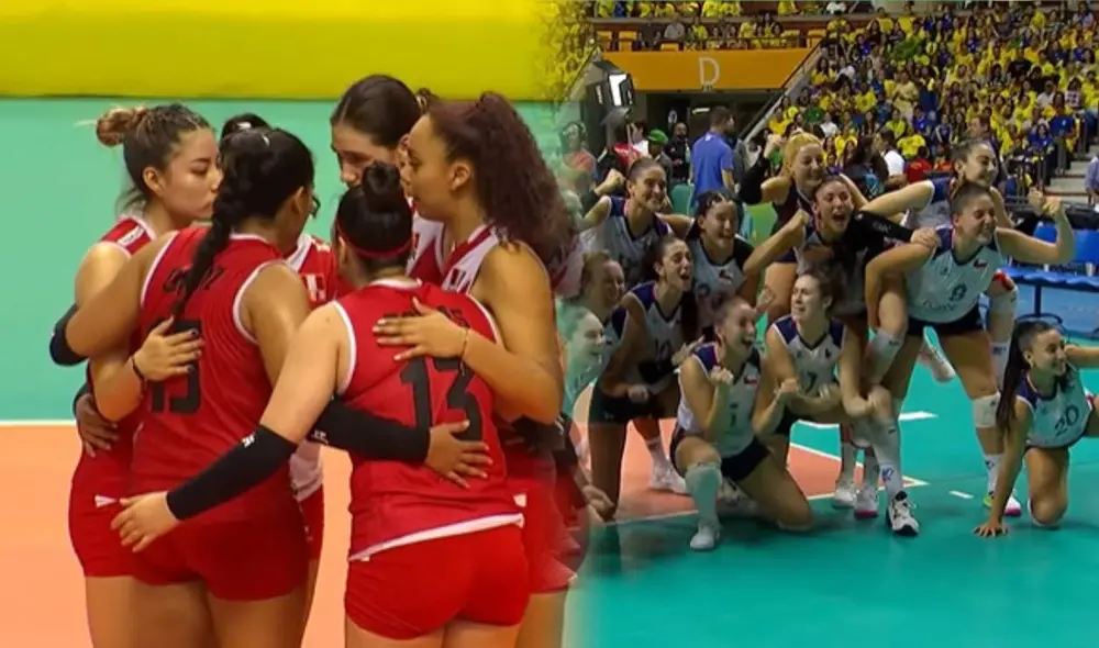 Chile remontó en el quinto set y se llevó la victoria ante Perú en la última fecha del Sudamericano 2023. Foto: composición/captura CSV.
