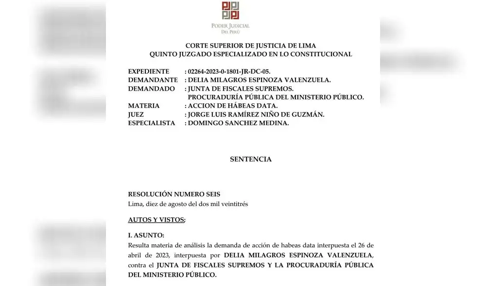 Sentencia de habeas data a favor de fiscal Delia Espinoza Sentencia de habeas data a favor de fiscal Delia Espinoza