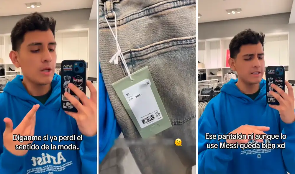 El joven se mostró mortificado por el modelo y sobre todo el precio del pantalón. Foto: composición LR/TikTok/@Iojanramoss El joven se mostró mortificado por el modelo y sobre todo el precio del pantalón. Foto: composición LR/TikTok/@Iojanramoss