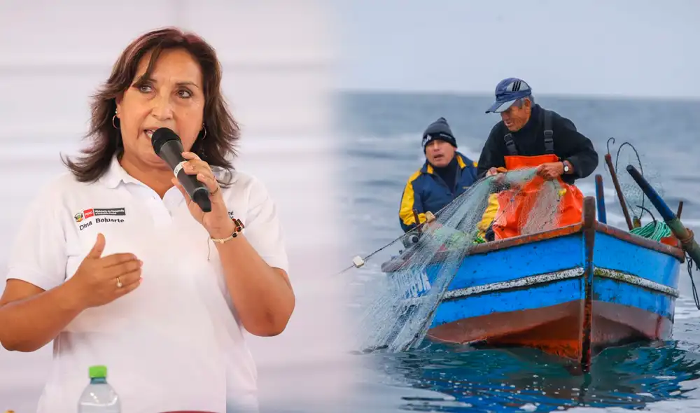 Dina Boluarte anuncia aumento de pensiones a jubilados del sector pesquero. Foto: Composición LR/Andina