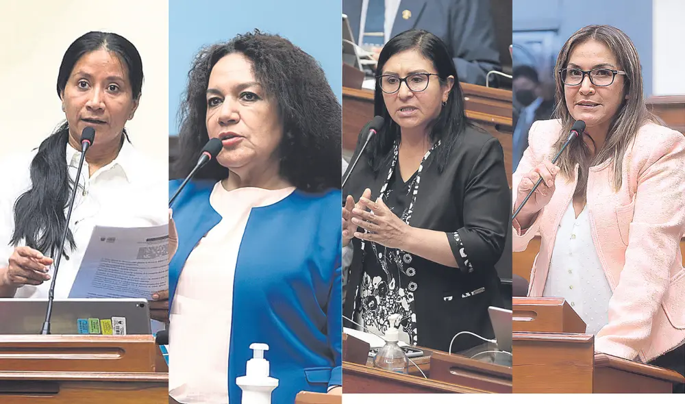 Denunciadas. Rosio Torres (APP), María Acuña (APP), Katy Ugarte (Unidad y Diálogo) y Magaly Ruiz (APP). El partido de César Acuña tiene a más congresistas acusados por recorte de sueldo. Foto: composiciónLR