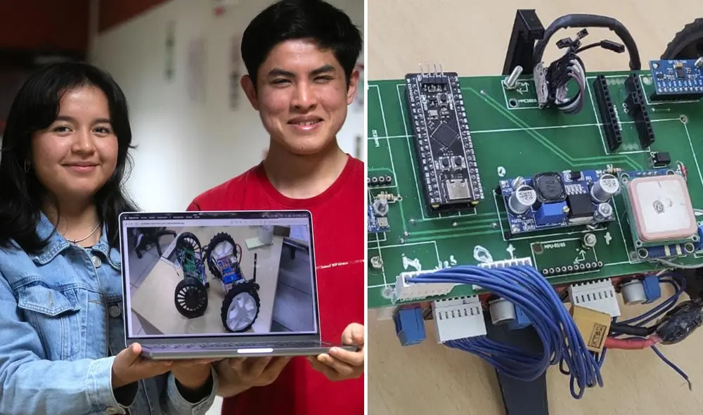 Juan Ynsil y Michaelly Gonzales buscan triunfar con su robot. Foto: composición La República/Andina