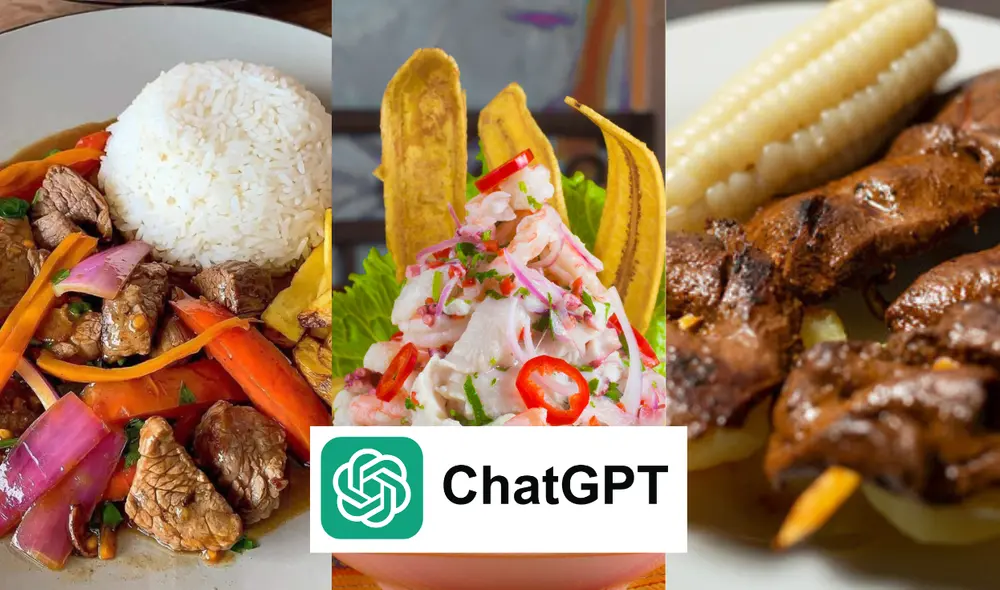 El lomo saltado, el ceviche y los anticuchos son algunos de los platos bandera de la gastronomía peruana, según ChatGPT. Foto: composición/ El Espectador