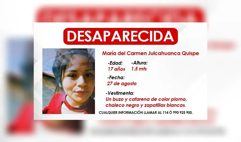 Menor desaparecida salió de su vivienda a las 8:10 p. m el domingo 27 de agosto. Foto: composición LR/difusión