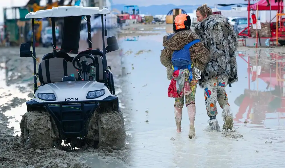 Los participantes del festival Burning Man, en Black Rock, Estados Unidos, se han visto rodeados por grandes cantidades de barro. Foto: composición LR/ USA Today - Video: CBS News