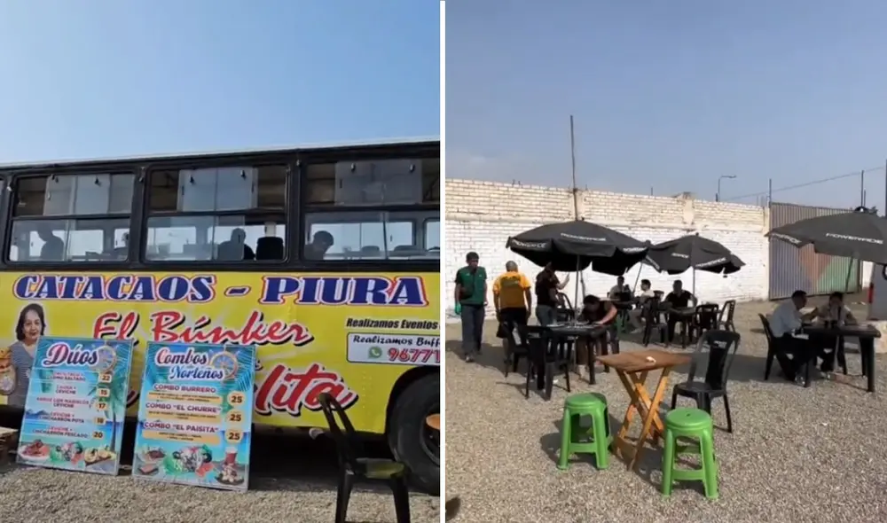 Los esposos Karla Mabel León Morales y Humberto Crisanto Gonzales están detrás de este bus convertido en huarique. Foto: composición LR/Misias pero Viajeras/TikTok