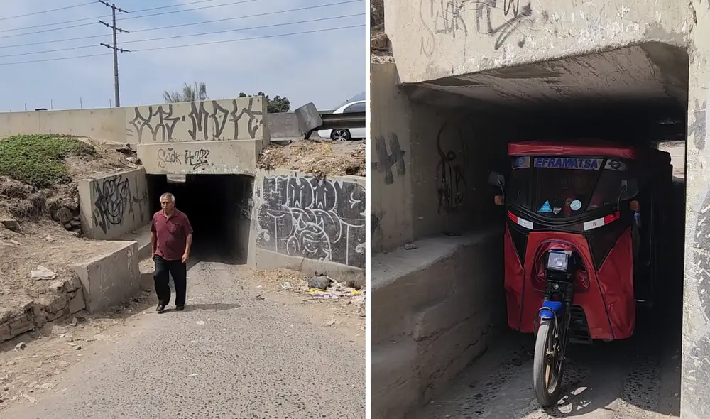 El túnel secreto de Los Olivos que cruza la Panamericana Norte carece de luz y señaléticas. Foto: composición LR/La República/Jessica Merino
