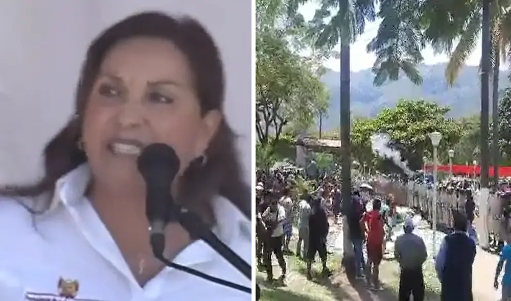 Altercado en Pichanaqui durante visita de presidenta. Foto: composición LR/ captura TV Perú/ Ana García/ Facebook