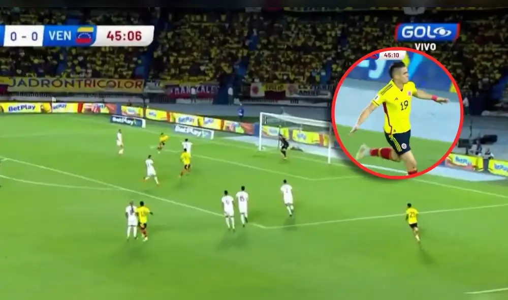 Santos Borré marcó el primer gol de Colombia en las Eliminatorias 2026. Foto: composición LR/captura de Gol Caracol