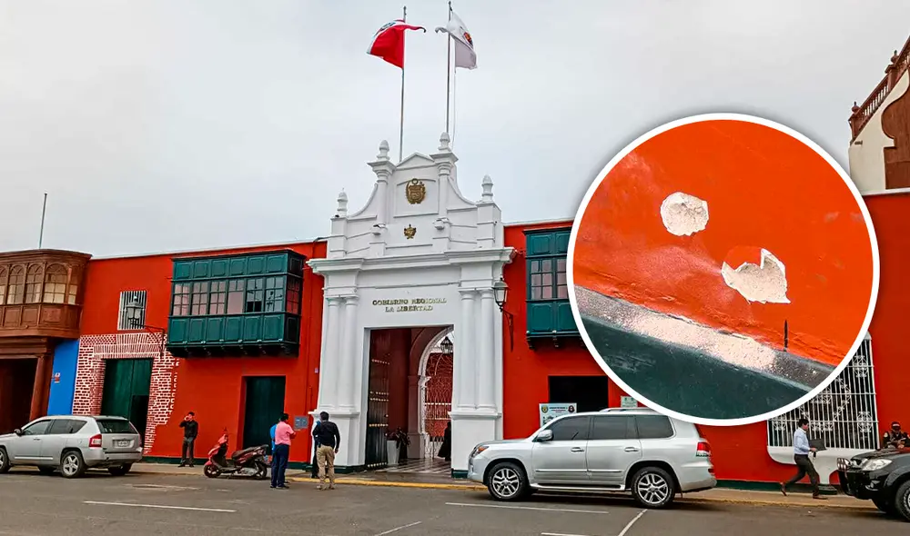 La balacera se registró en el frontis del Gobierno Regional de La Liberad. Foto: composición LR La balacera se registró en el frontis del Gobierno Regional de La Liberad. Foto: composición LR