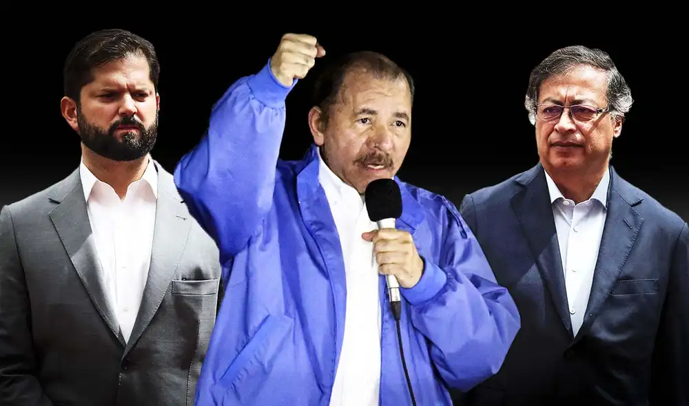 Daniel Ortega, presidente de Nicaragua, lanzó duros calificativos a Gabriel Boric y Gustavo Petro. Foto: composición LR/AFP - Video: T13/YouTube