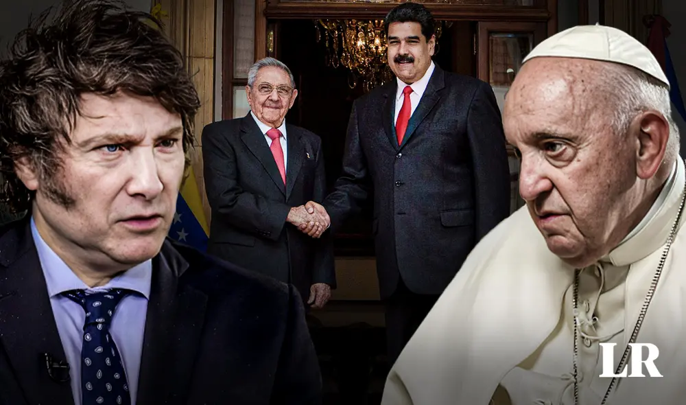 Con respecto al Gobierno de Nicolás Maduro, Javier Milei explicó que el papa Francisco "es bastante condescendiente con ellos". Foto: composición de Jazmín Ceras/La República/AFP/CNN - Video: @TuckerCarlson/X Con respecto al Gobierno de Nicolás Maduro, Javier Milei explicó que el papa Francisco "es bastante condescendiente con ellos". Foto: composición de Jazmín Ceras/La República/AFP/CNN - Video: @TuckerCarlson/X