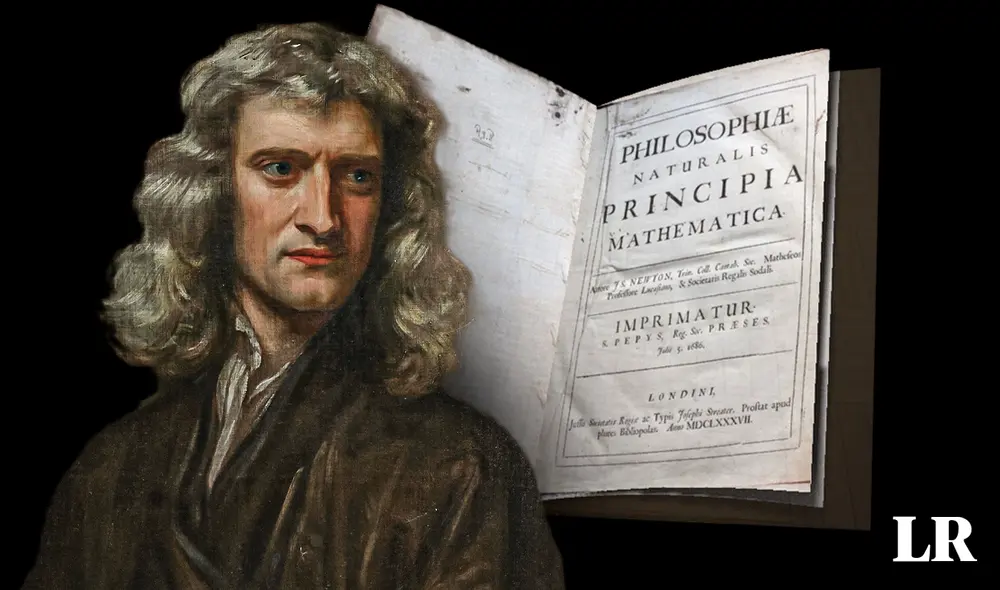 Isaac Newton y su libro 'Principios matemáticos de la filosofía natural', donde describió sus 3 famosos axiomas. Foto: composición LR Isaac Newton y su libro 'Principios matemáticos de la filosofía natural', donde describió sus 3 famosos axiomas. Foto: composición LR
