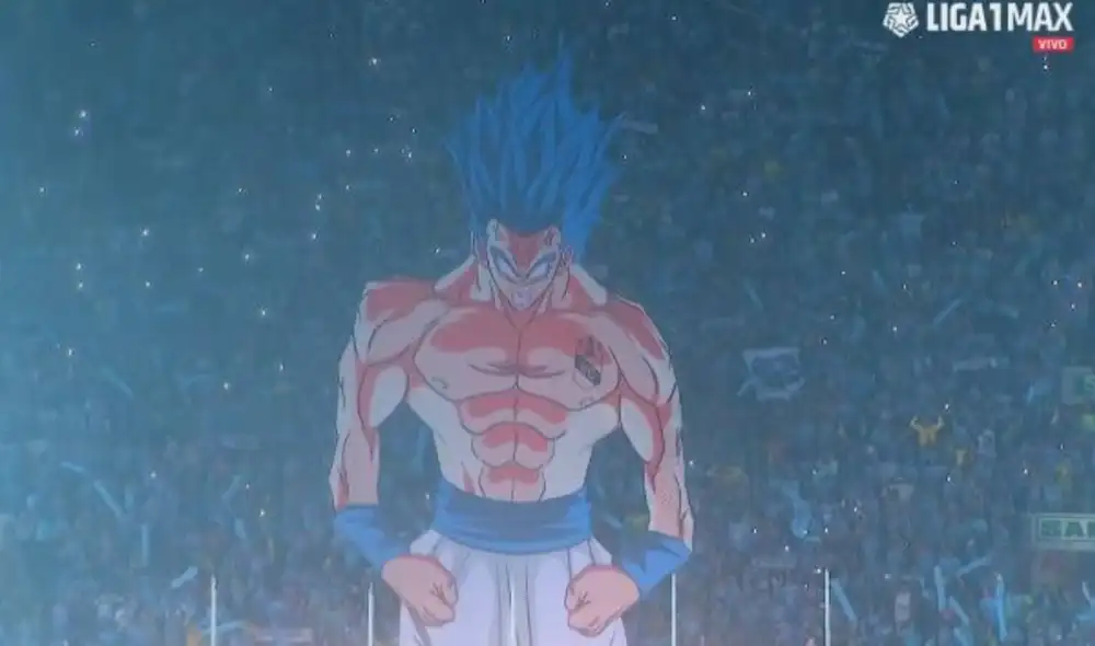 La imagen del personaje de Dragon Ball se hizo presente en el estadio Nacional. Foto: captura/Liga 1 Max La imagen del personaje de Dragon Ball se hizo presente en el estadio Nacional. Foto: captura/Liga 1 Max