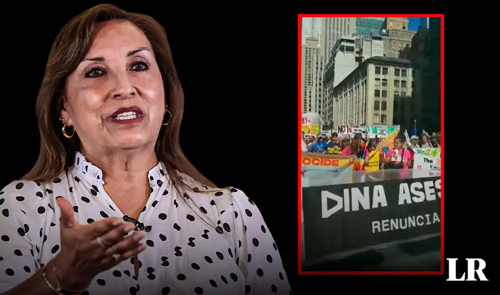 Dina Boluarte. Marcha contra la presidenta en Estados Unidos. Foto: composición de Álvaro Lozano/LR