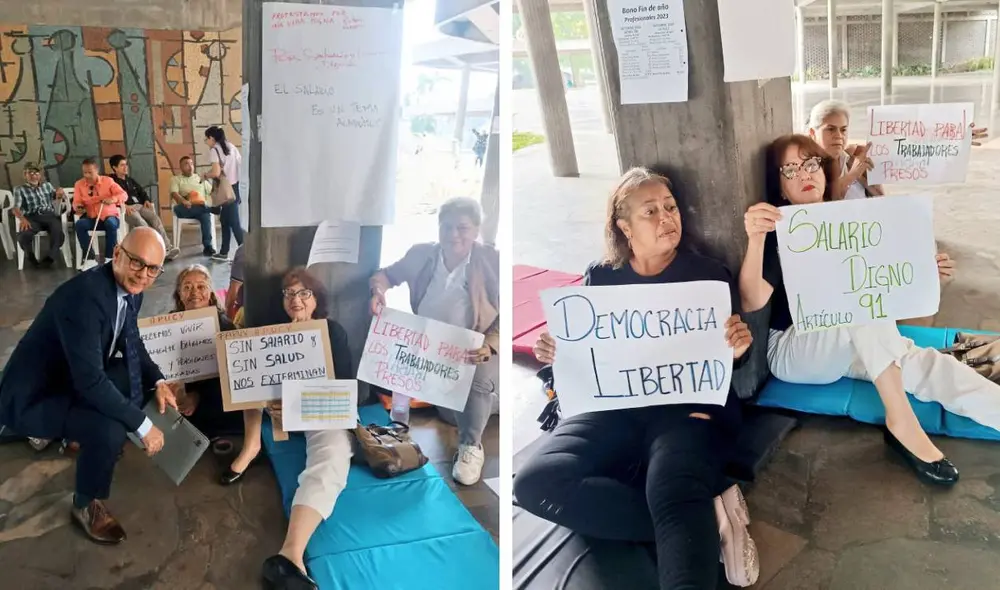 Los trabajadores intergremiales de la universidad se reunieron en la Plaza del Rectorado UCV. Foto: X/EnverConde