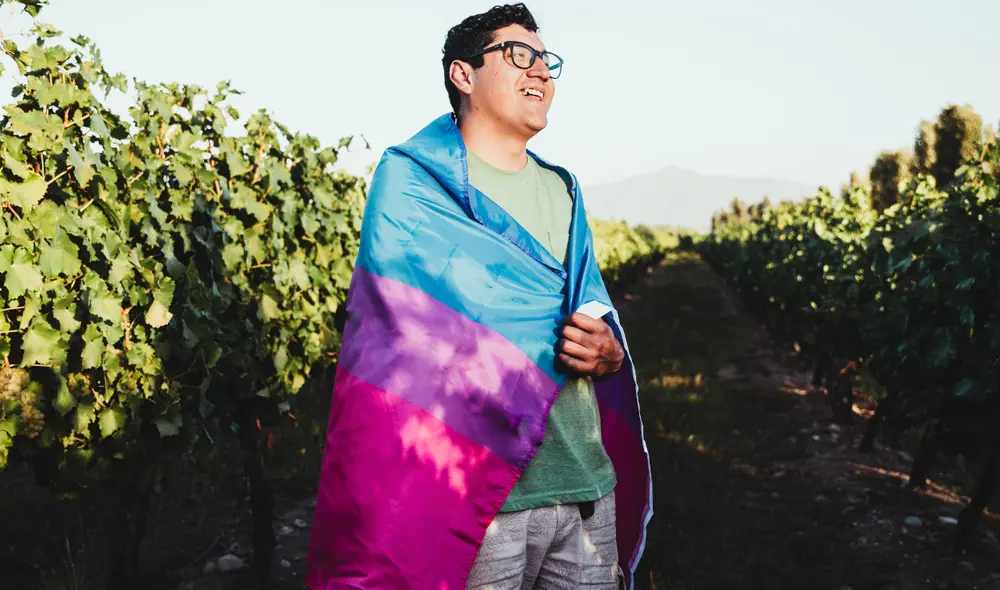 Rosado, morado y azul son los colores de la bandera que representan a la comunidad bisexual. Foto: Canva