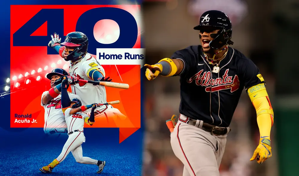 Ronald Acuña Jr. es además el primer jugador en llegar a 40 jonrones y 60 bases robadas en temporada regular. Foto: composición LR / MLB