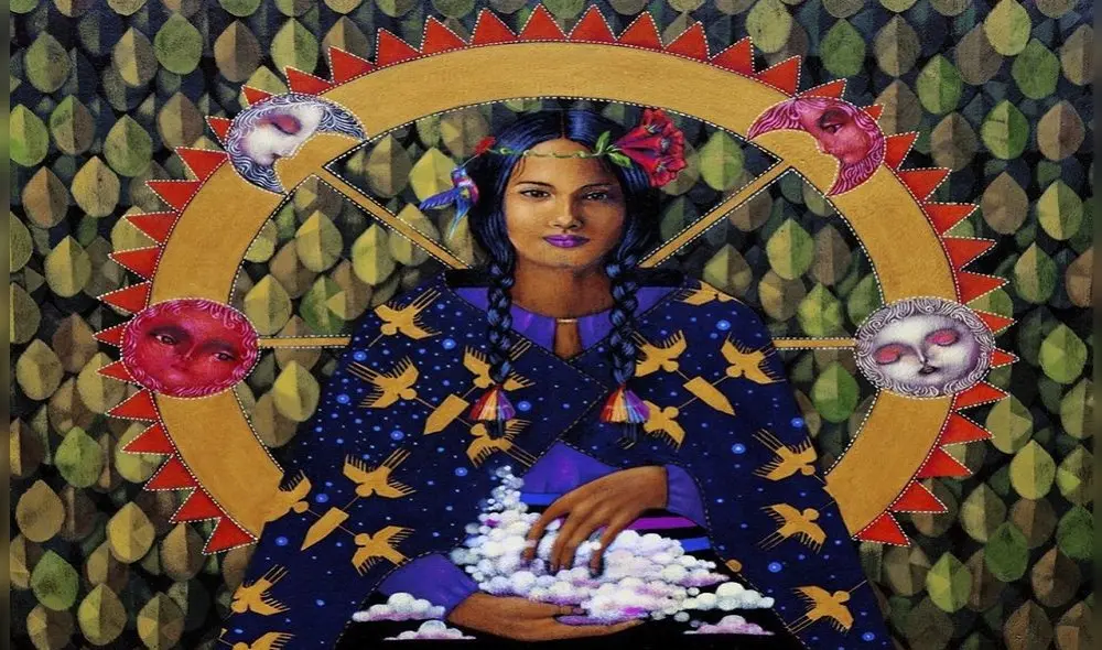 Evarista. Es una mujer ciega, pero que tiene la capacidad de mirar el futuro. De fondo, la hoja de coca. Foto: La República