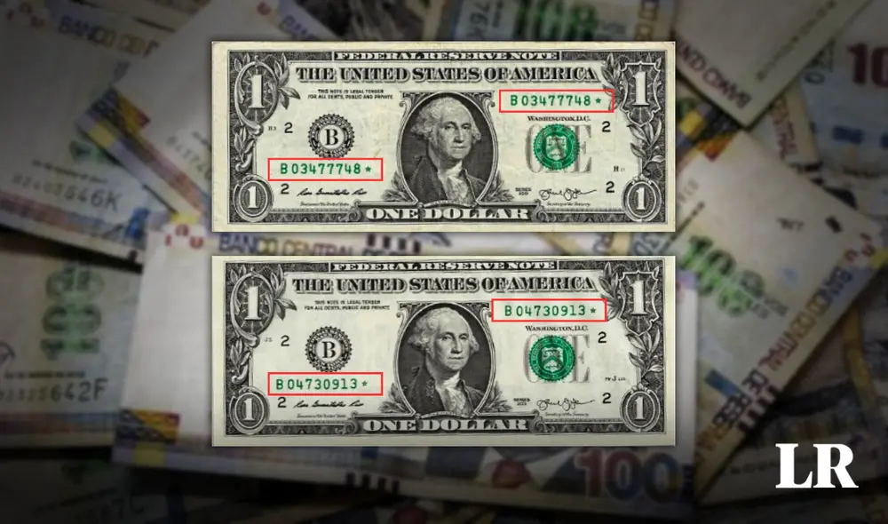 Los billetes de 1 dólar con estrella del 2013, conocidos como 'gemelos', tienen un alto valor monetario. Foto: composición LR/ Difusión Los billetes de 1 dólar con estrella del 2013, conocidos como 'gemelos', tienen un alto valor monetario. Foto: composición LR/ Difusión