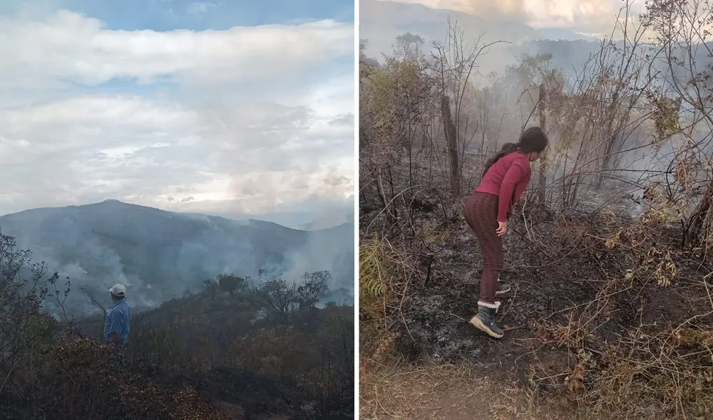 El fuego está cerca de pasar la zona fronteriza con Ecuador. Foto: composición LR/cortesía El fuego está cerca de pasar la zona fronteriza con Ecuador. Foto: composición LR/cortesía