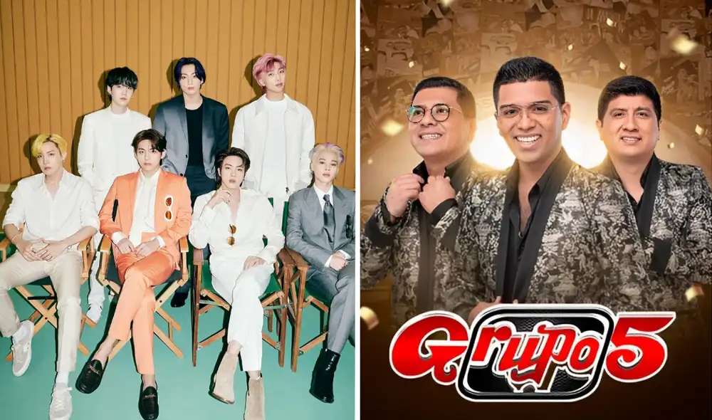 Fandom de BTS ha convertido en himno una canción del Grupo 5 por una curiosa razón. Foto: Composición LR / IG BTS / IG Grupo 5.