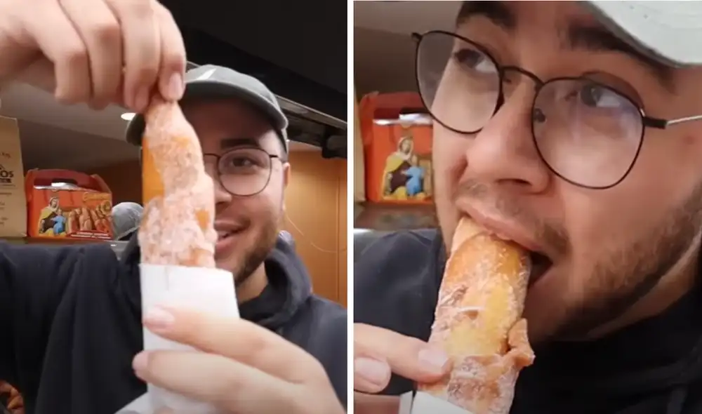 El joven mexicano quedó maravillado con el sabor del churro en Perú. Foto: composición LR/YouTube/ Tribu Nómada