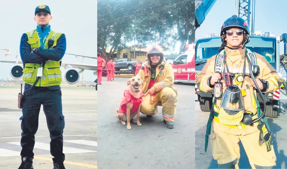 Los bomberos fallecidos. Nicolás Santa Gadea, Ángel Torres y Manuel Villanueva perdieron la vida en pista del aeropuerto. Foto: difusión
