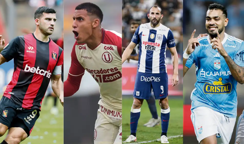 Artilleros. Cuesta, Valera, Barcos y Brenner son los máximos goleadores de Melgar, Universitario, Alianza Lima y Sporting Cristal en la presente Liga 1. Foto: composiciónLR
