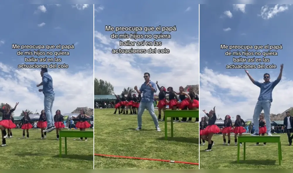 Padre de familia se luce con sus pasos de baile en actuación escolar. Foto: composición LR/@delroszanel_blog