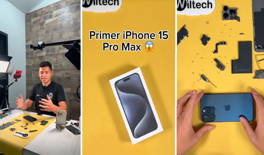 Así fue el desmontaje del iPhone 15 Pro Max. Foto: Wiltech/composición LR