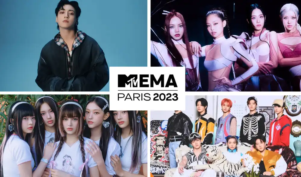Idols de k-pop están nominados en varias categorías en los Premios MTV EMAs Paris 2023. Foto: Composicion LR/ BTS/ BLACKPINK/ New Jeans /Stray Kids