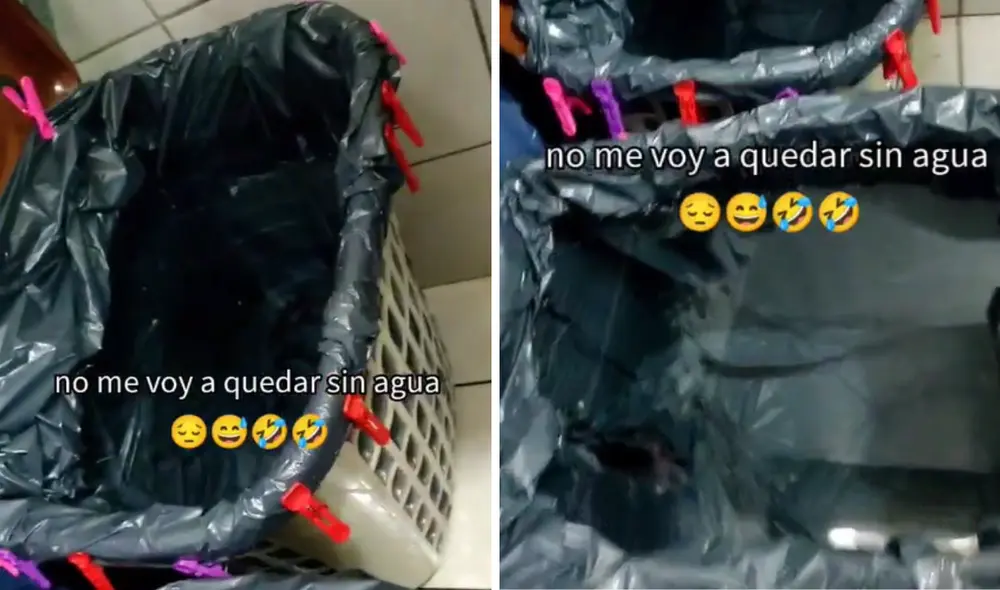 La mujer usó una bolsa grande y una canasta de ropa. Foto: composición LR/TikTok/@nitzapasco