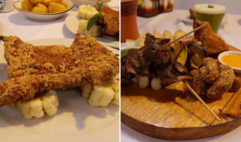 El cuy frito y la tabla de cuy de Huancahuasi. Foto: composición LR - Alejandro Delgado Tong/Fernanda Quispe