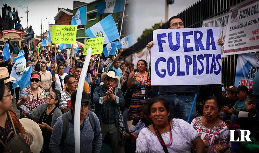 "Fuera, golpistas", es una de la consignas que los guatemaltecos piden en las calles por la permanencia de Consuelo Porras en la Fiscalía del país. Foto: composición LR/AFP - Video: Univisión Noticias