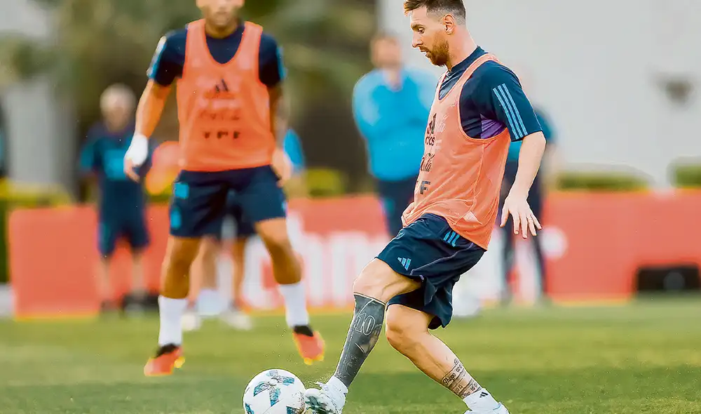 Presente. La Pulga entrenó y anotó en el último partido de práctica del cuadro albiceleste. Foto: EFE