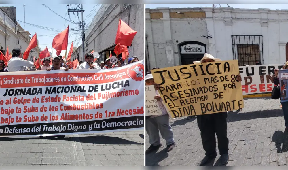 Sindicatos de Arequipa exigieron sus demandas en el centro de la ciudad. Foto: composición LR/Leonela Aquino Sindicatos de Arequipa exigieron sus demandas en el centro de la ciudad. Foto: composición LR/Leonela Aquino