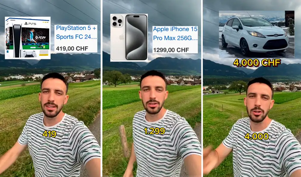 Argentino revela cuántos días se debe trabajar en Suiza para poder comprarse productos como un PS5 o un iPhone. Foto: composición LR/Tiktok Argentino revela cuántos días se debe trabajar en Suiza para poder comprarse productos como un PS5 o un iPhone. Foto: composición LR/Tiktok