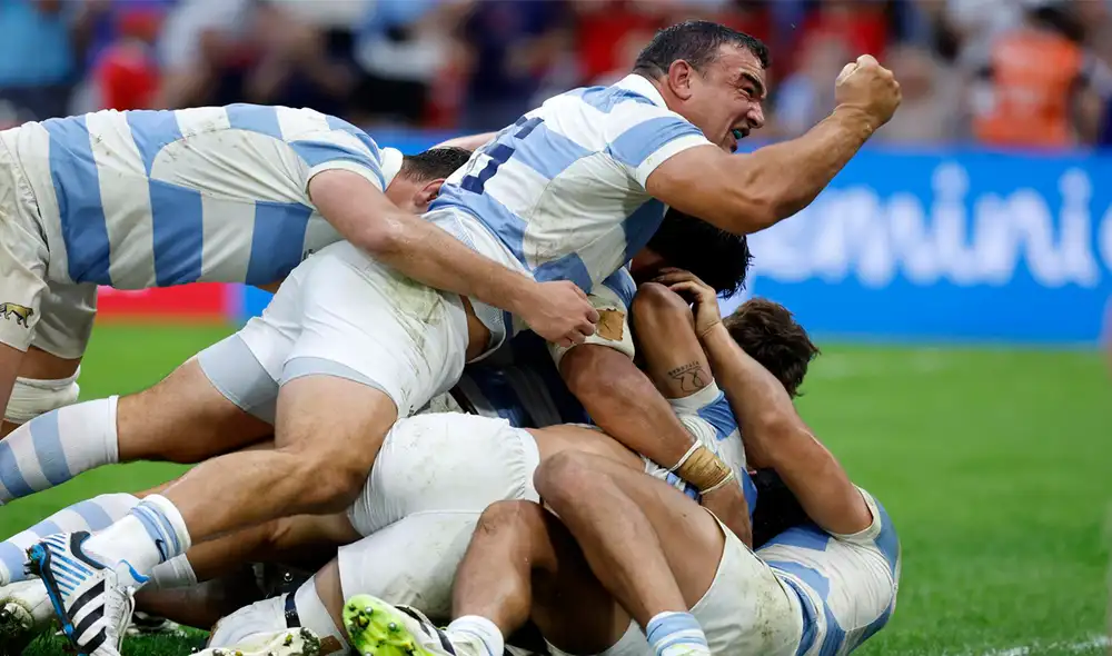Un tackleo de Moroni y un precioso try de Nico Sánchez aseguró el pase de los Pumas hacia las semifinales del Mundial de Rugby 2023. Foto: EFE
