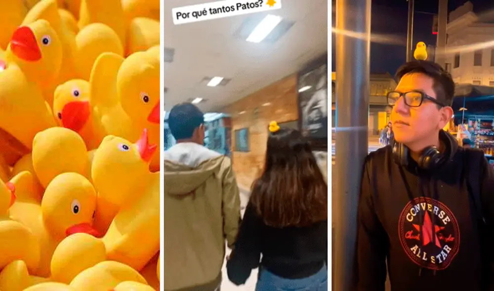 Usuarios en redes grabaron a varias personas usando los adorables patitos de hule en la cabeza. Foto: composición LR/TikTok/@Kayraespinozah