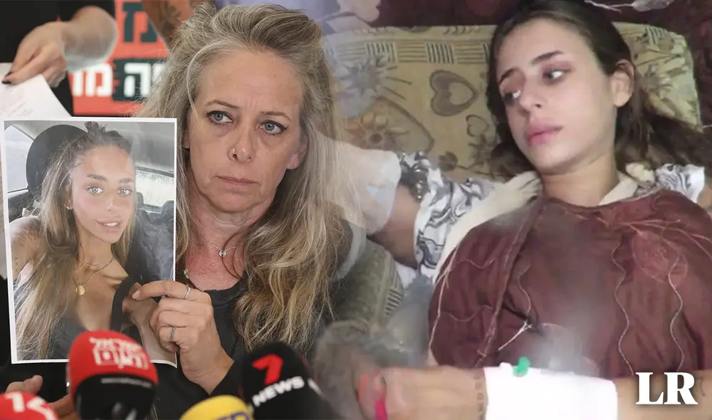 Keren Scharf junto con una foto de su hija, la nieta de un chileno que fue secuestrada por Hamás el 7 de octubre : composición LR/EFE/Hamás Keren Scharf junto con una foto de su hija, la nieta de un chileno que fue secuestrada por Hamás el 7 de octubre : composición LR/EFE/Hamás