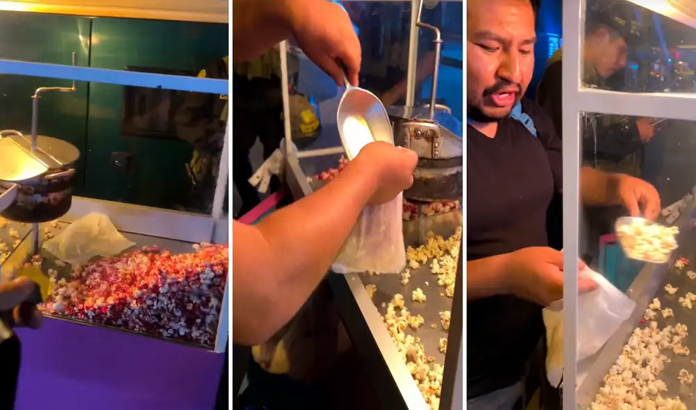 El muchacho se sirvió y se retiró del lugar con su bolsita de canchita. Foto: composición LR/TikTok/@Chuskiciento3 El muchacho se sirvió y se retiró del lugar con su bolsita de canchita. Foto: composición LR/TikTok/@Chuskiciento3