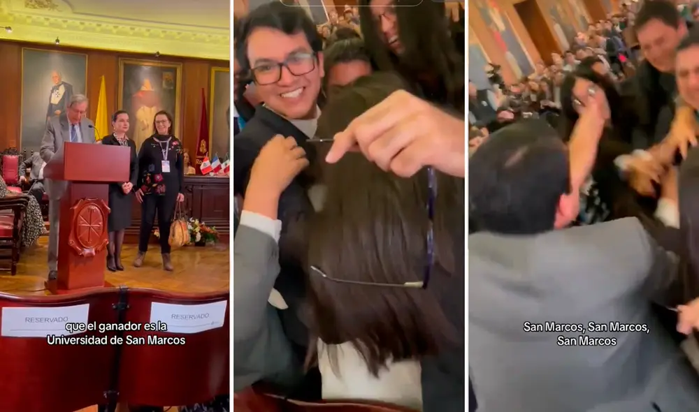 Los asistentes al evento gritaron de emoción al escuchar que la UNMSM había ganado la competencia. Foto: composición LR/TikTok/@Aptaperu Los asistentes al evento gritaron de emoción al escuchar que la UNMSM había ganado la competencia. Foto: composición LR/TikTok/@Aptaperu