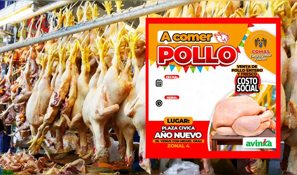 Municipalidad de Comas informó que la venta de pollos se dará a un "costo social". Foto: composición La República/ Andina/ Facebook Municipalidad de Comas informó que la venta de pollos se dará a un "costo social". Foto: composición La República/ Andina/ Facebook
