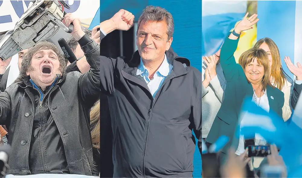 Candidatos. Un promedio de los últimos sondeos asegura la victoria de Javier Milei, seguido por Sergio massa y Patricia Bullrich, pero habrá segunda vuelta. Candidatos. Un promedio de los últimos sondeos asegura la victoria de Javier Milei, seguido por Sergio massa y Patricia Bullrich, pero habrá segunda vuelta.