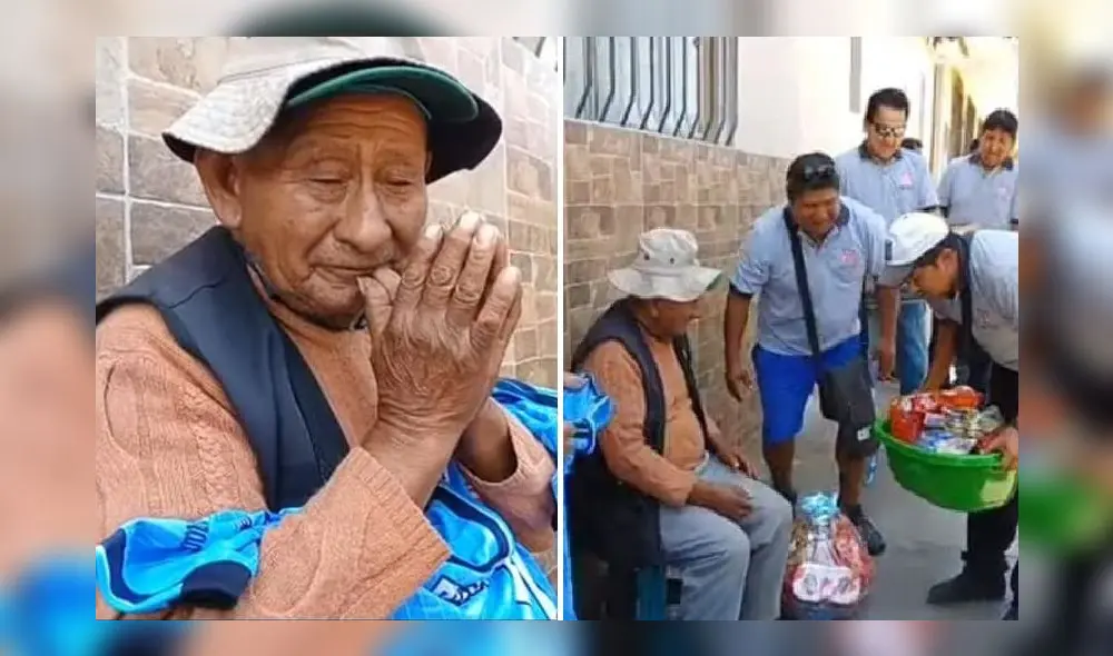 Adulto mayor juntó sus manos y agradeció por noble gesto. Foto: MAS TV. Video: Radio RCC Tacna